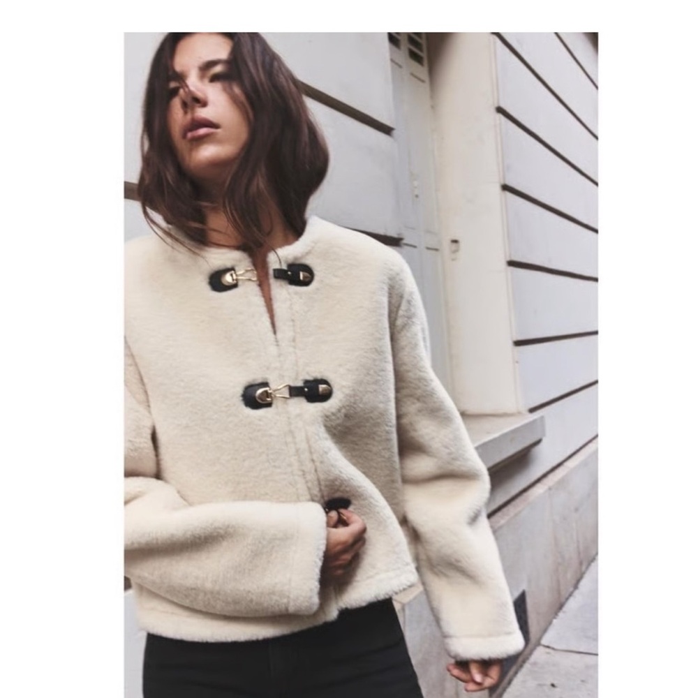 Zara Cream Teddy Double Face Jacket with Toggle Closure